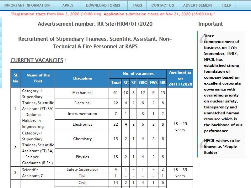 बंपर भर्तियां, Jobs in NPCIL rajasthan